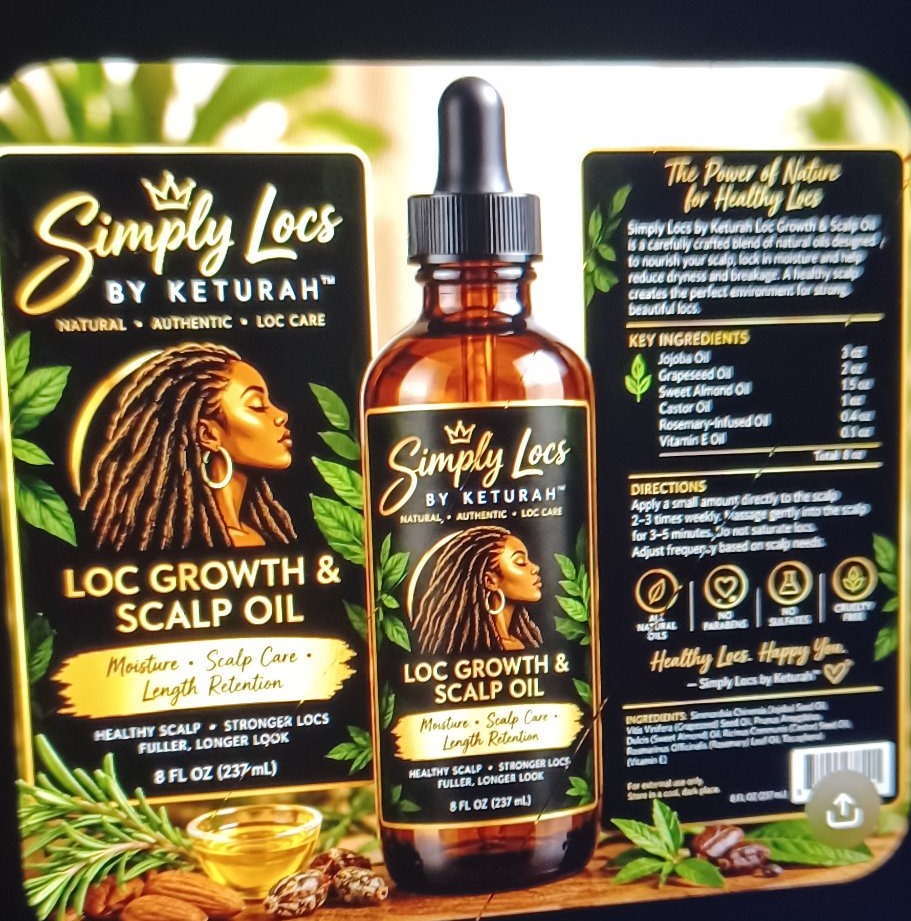 Simply Locs by Keturah Loc Growth and Scalp Oil bottle artwork